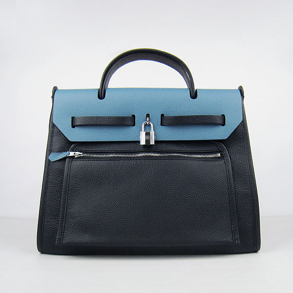 7A Replica Hermes Black/Light Kelly 32cm Togo Leather Bag 60667